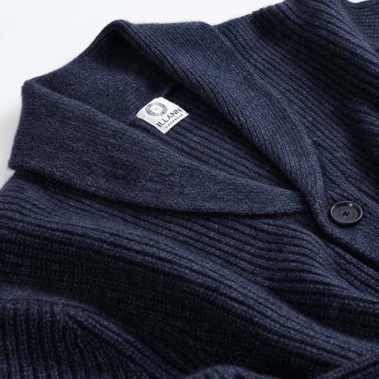 Cashmere Shawl Collar Cardigan Six-ply - Navy - IllannMen's Cardigan