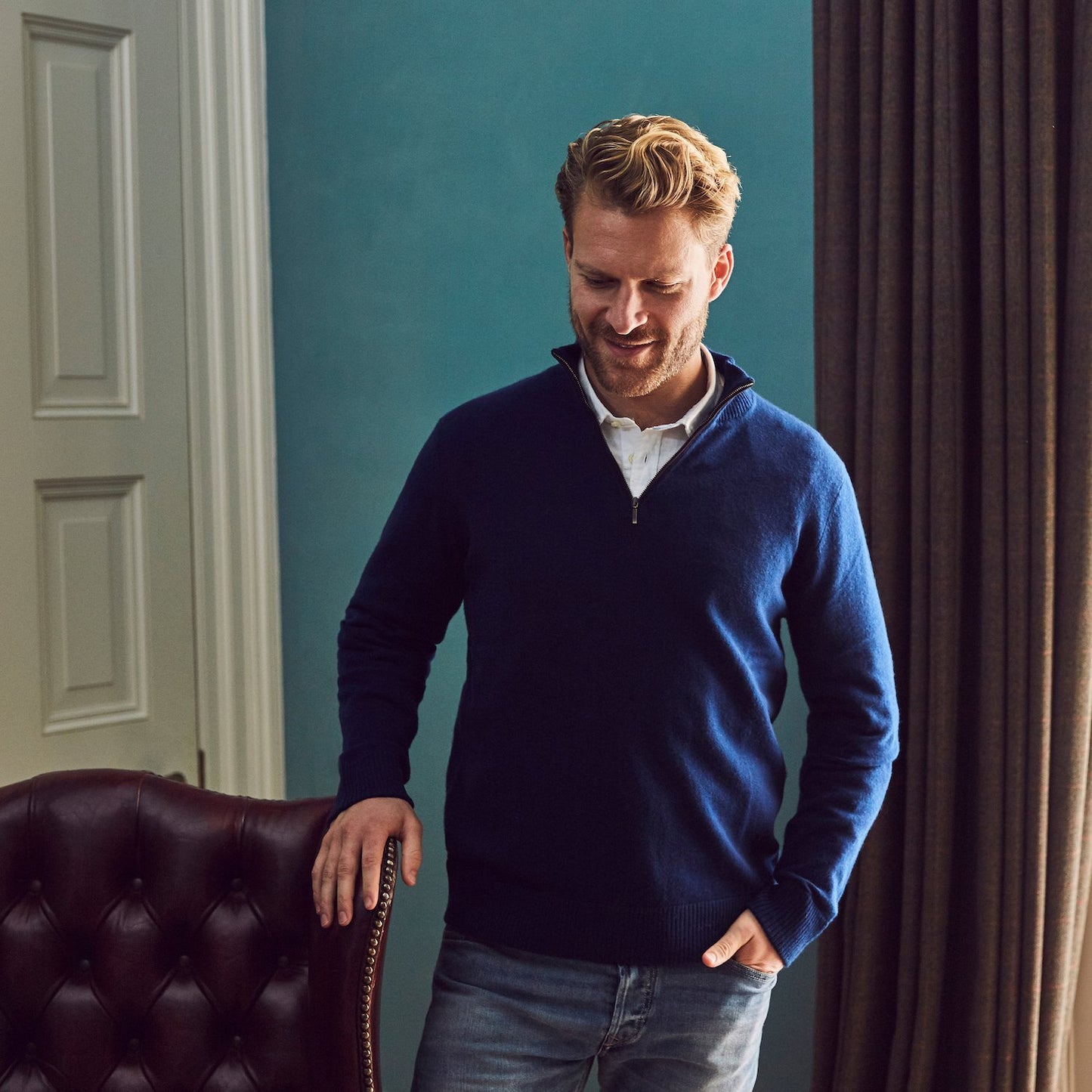 Zip Neck Two ply - Midnight Blue - IllannMen's Zip Neck