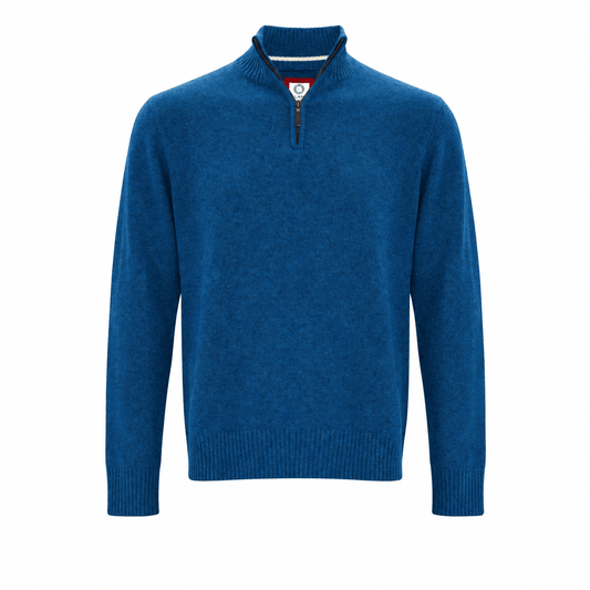 Cashmere Quarter Zip Four-ply - Teal - IllannMen's Zip Neck