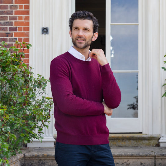 Crew Neck Jumper - Claret - IllannMen's Round Neck