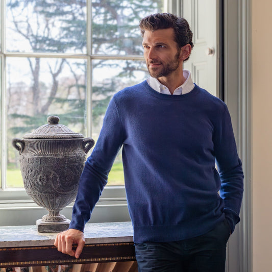 Crew Neck Jumper - Navy - IllannMen's Round Neck