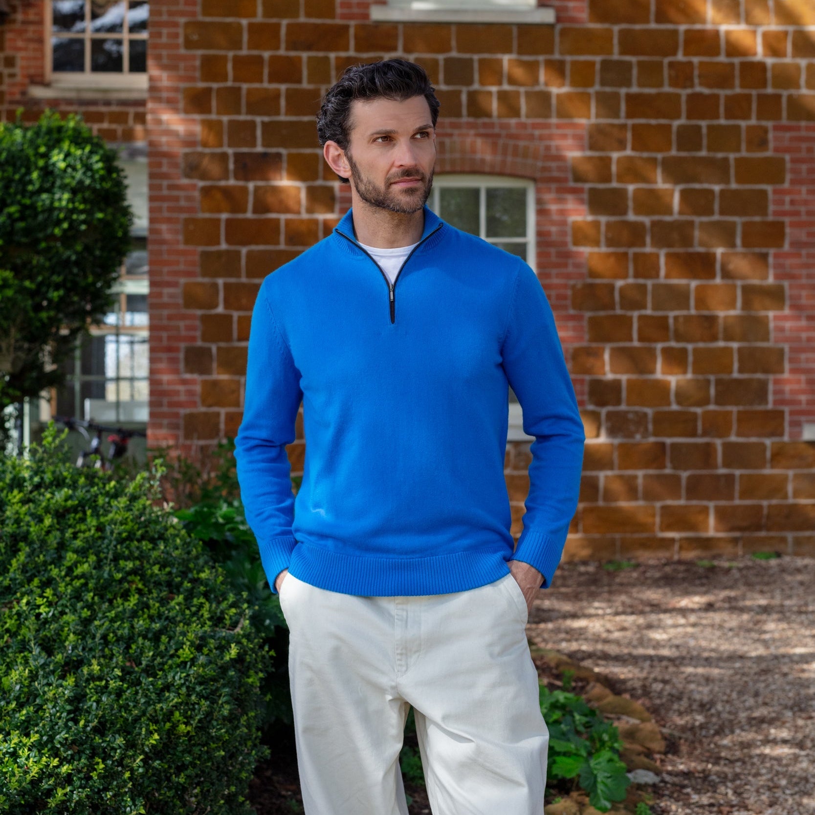 Quarter Zip Two - ply - Jetstream - IllannMen's Zip Neck