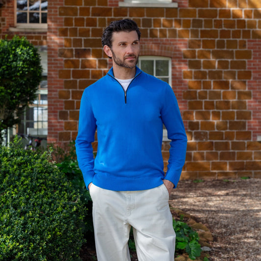Quarter Zip Two - ply - Jetstream - IllannMen's Zip Neck