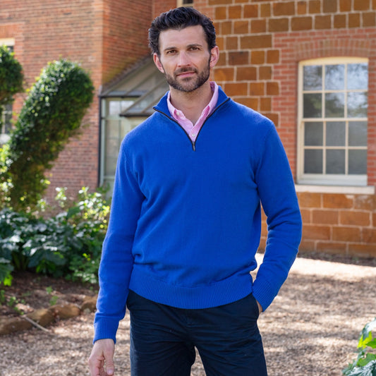 Quarter Zip Two - ply - Lapis - IllannMen's Zip Neck