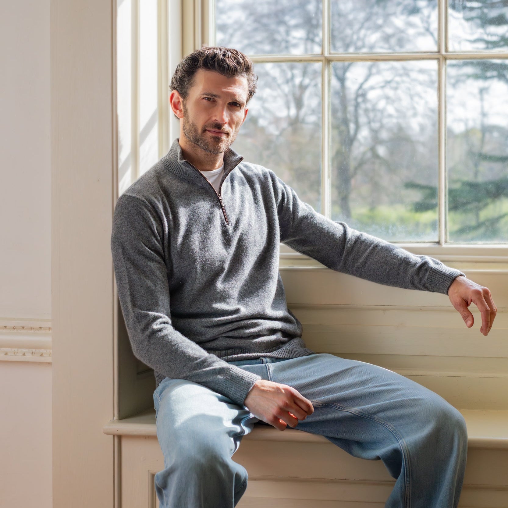 Quarter Zip Two - ply - Thunder - IllannMen's Zip Neck