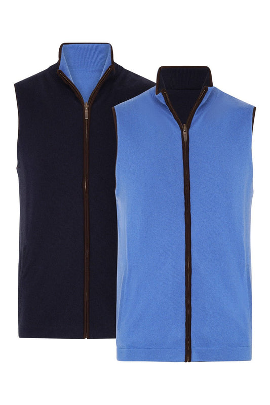 Reversible Cashmere Gilet - Denim / Navy - IllannMen's Gilet
