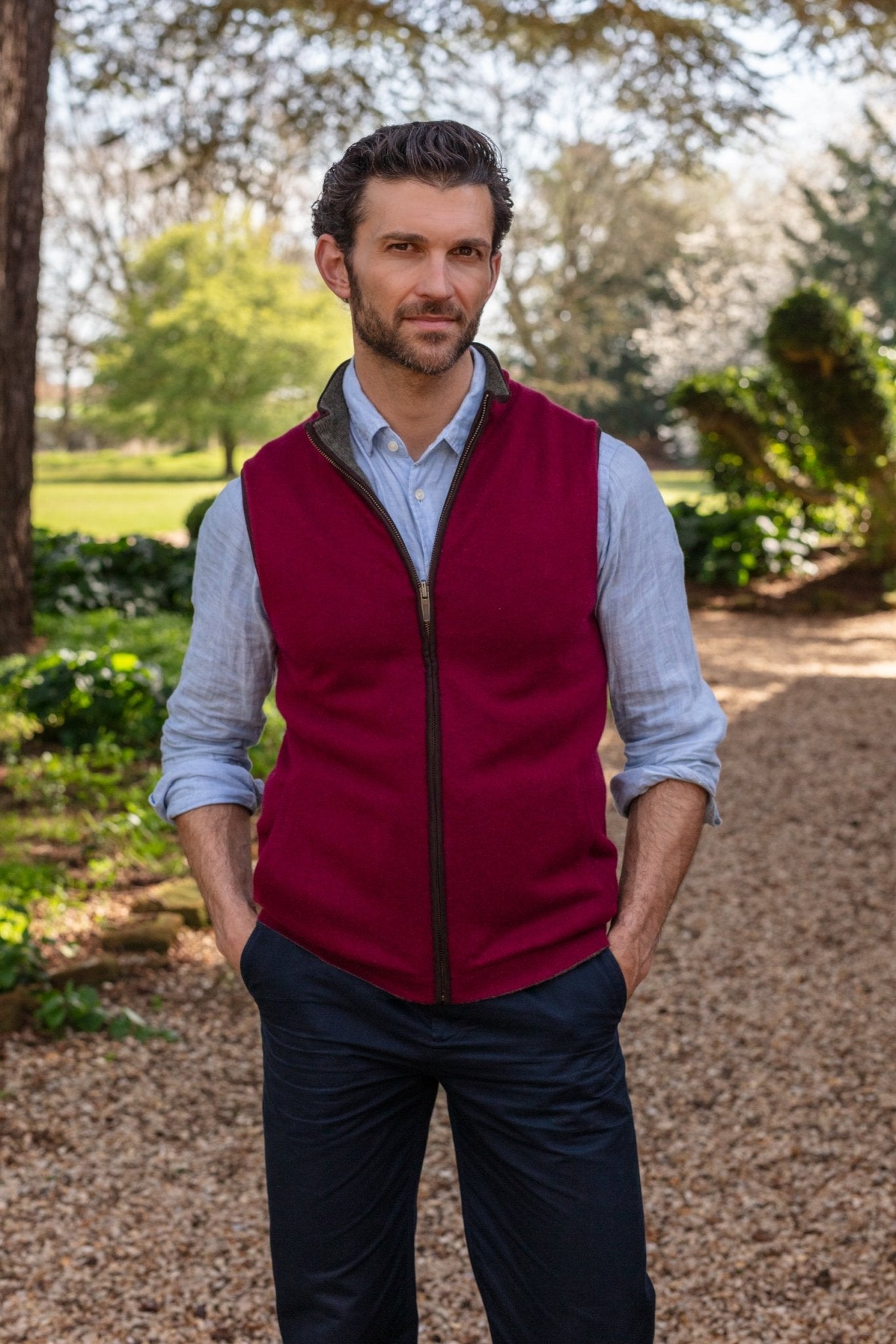Reversible Gilet - Olive / Claret - IllannMen's Gilet